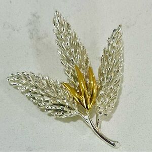 Vintage Two Tone Wheat Sheaf Brooch Gold Silver Leaf Spray Pin 2.5”